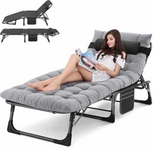 ABORON Chaise Lounge Chair,5 Positions Padded Outdoor Tanning Chair,Heavy Duty Portable Lounge Chair for Outdoor Sunbathing Patio Pool Lawn Deck Poolside,Support up to 440 Lbs