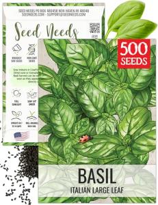 Seed Needs Italian Large Leaf Basil Seeds for Planting - Non-GMO, Heirloom & Untreated - Organically Grow an Indoor or Outdoor Home Grown Herb Garden (1 Pack)