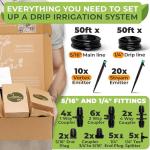 CARPATHEN Drip Irrigation System - Adjustable Premium Irrigation System for Garden, Raised Beds - Complete Drip Irrigation Kit with Drip Emitters, 5/16" and 1/4" Irrigation Tubing and Barbed Fittings