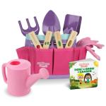 Pink Kids Gardening Tools - includes Sturdy Tote Bag, Watering Can, Gloves, Shovels, Garden Stakes, and a Delightful Children's Book "How to" Garden Tale - Kids Garden Tool set for toddler age on up.
