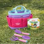 Pink Kids Gardening Tools - includes Sturdy Tote Bag, Watering Can, Gloves, Shovels, Garden Stakes, and a Delightful Children's Book "How to" Garden Tale - Kids Garden Tool set for toddler age on up.