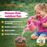 Pink Kids Gardening Tools - includes Sturdy Tote Bag, Watering Can, Gloves, Shovels, Garden Stakes, and a Delightful Children's Book "How to" Garden Tale - Kids Garden Tool set for toddler age on up.