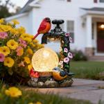TERESA'S COLLECTIONS Garden Decor, Cardinal Garden Decor, Cute Cardinal and Faucet and Solar Light Glass Ball, Waterproof Resin Garden Statues, Cardinal Gifts, Birthday Gifts for Women Mom, 6"