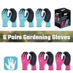 DT 6 Pairs Garden Gloves, Work Gloves with Latex Coating, Pink & Blue, Large, for Gardening, Yard Work