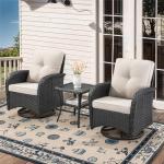 Belord 3 Pieces Black Wicker Patio Furniture Outdoor Swivel Rocker Patio Glider Chairs Set of 2 with Side Table Beige Cushion