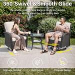 Belord 3 Pieces Black Wicker Patio Furniture Outdoor Swivel Rocker Patio Glider Chairs Set of 2 with Side Table Beige Cushion