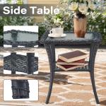 Belord 3 Pieces Black Wicker Patio Furniture Outdoor Swivel Rocker Patio Glider Chairs Set of 2 with Side Table Beige Cushion