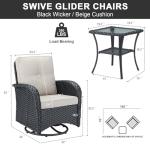 Belord 3 Pieces Black Wicker Patio Furniture Outdoor Swivel Rocker Patio Glider Chairs Set of 2 with Side Table Beige Cushion
