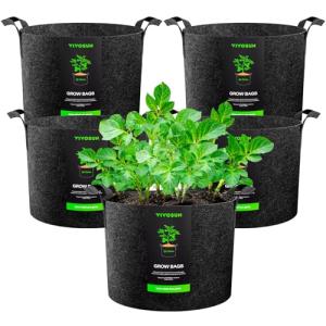 VIVOSUN 5-Pack 20 Gallon Plant Grow Bags, Heavy Duty Thickened Nonwoven Fabric Pots with Handles