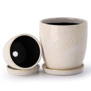 Pkeo Bbun 4+5.75 Inch Ceramic Planter Set of 2 with Drainage Hole and Saucer for Plants, Indoor-Outdoor Large Round Succulent Orchid Flower Pot -Reactive Color, Inner-pots not Larger Than 5 Inch