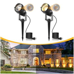 L LOHAS LED 5W Dusk to Dawn Outdoor Lighting, Auto On/Off 3000K Landscape Outdoor Spotlight, IP66 Waterproof Plug in Spot Lights for Yard, Garden, House, Pathway, Plant, UL Listed (2 Pack)