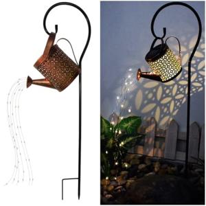 Merrytech Solar Lanterns Outdoor Waterproof,Metal Watering Can Garden Decor,Hanging Solar Path Lights Yard Art,Outside Patio Decorations Gardening Birthday Gifts for Mom Grandma Women,with Hook,Large