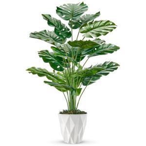 28" Artificial Monstera Plant in White Pot