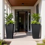 Sziqiqi Tall Planter for Indoor Outdoor: Set of 2 Large 21.6in Metal Taper Plant Pots with Inner Pots - Square Black Flower Pot with Drainage Holes for Outside Front Door Patio Garden Floor