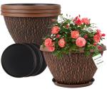 Nooulap 4 Pack 10 Inch Plant Pot, Flower Pots Outdoor with Drainage Hole & Tray, Thickened Plastic Planters for Indoor Outdoor Plants, Lightweight Modern Decorative Garden Pot with Saucer