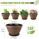 Nooulap 4 Pack 10 Inch Plant Pot, Flower Pots Outdoor with Drainage Hole & Tray, Thickened Plastic Planters for Indoor Outdoor Plants, Lightweight Modern Decorative Garden Pot with Saucer