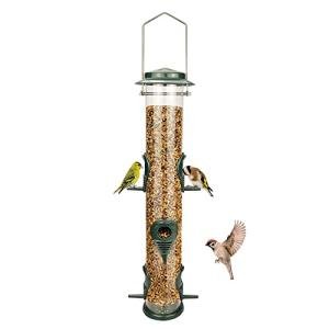 Metal Bird Feeder Tube Hanging Wild Bird Seed Feeder Aluminum Six Port Bird Feeders,1.4 mm Extra Thick Solid Tube Transparent with Steel Hanger Great for Attracting Birds