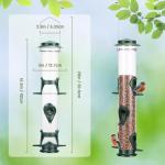 Metal Bird Feeder Tube Hanging Wild Bird Seed Feeder Aluminum Six Port Bird Feeders,1.4 mm Extra Thick Solid Tube Transparent with Steel Hanger Great for Attracting Birds