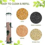 Metal Bird Feeder Tube Hanging Wild Bird Seed Feeder Aluminum Six Port Bird Feeders,1.4 mm Extra Thick Solid Tube Transparent with Steel Hanger Great for Attracting Birds