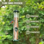 Metal Bird Feeder Tube Hanging Wild Bird Seed Feeder Aluminum Six Port Bird Feeders,1.4 mm Extra Thick Solid Tube Transparent with Steel Hanger Great for Attracting Birds