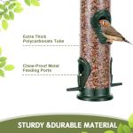 Metal Bird Feeder Tube Hanging Wild Bird Seed Feeder Aluminum Six Port Bird Feeders,1.4 mm Extra Thick Solid Tube Transparent with Steel Hanger Great for Attracting Birds