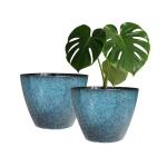 Vanslogreen Plant Pots Set of 2, 8 inch Plastic Planters with Drainage Holes, Modern Glaze Flower Plant Pot for Indoor Outdoor Herb Snake Succulent Plants