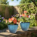 Vanslogreen Plant Pots Set of 2, 8 inch Plastic Planters with Drainage Holes, Modern Glaze Flower Plant Pot for Indoor Outdoor Herb Snake Succulent Plants