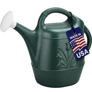 PMU 2 Gallon Watering Can - Garden Watering Can for Indoor & Outdoor Plants - Plastic Water Can with Detachable Sprinkler Head - Large Water Pot, Made in USA - Hunter Green Pkg/1