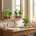 MyGift Set of 3 Fake Plants, Small Artificial Potted Plants Indoor in Clear Glass Pot, 9.5 Inch Faux Plant for Home Decor