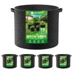 Land Guard 4-Pack Fabric Grow Bags 15 Gallon, Thickened Nonwoven Garden Pots, Growing Bags with Handles, Black