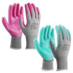HAUSHOF Gardening Gloves for Women Ladies Thorn Proof 6-Pairs Work Gloves, Women's Breathable Garden Gloves Nitrile Coated with Texture for Yard Work, Pink & Green Large Size