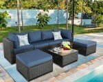 Navy Blue Outdoor Wicker Sectional Patio Set