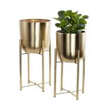 CosmoLiving by Cosmopolitan Metal Indoor Outdoor Planter Dome Large Planter Pot with Removable Stand, Set of 2 Planters 19", 22"H, Gold