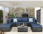 Navy Blue Outdoor Wicker Sectional Patio Set