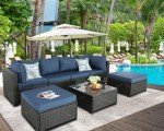 Navy Blue Outdoor Wicker Sectional Patio Set