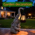 Hulonrua Solar Garden Outdoor Statues Lights Elephant Garden Sculptures Birthday Housewarming Gifts for Women Mom Grandma for Patio Yard Lawn Backyard Decorations