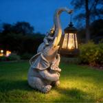 Hulonrua Solar Garden Outdoor Statues Lights Elephant Garden Sculptures Birthday Housewarming Gifts for Women Mom Grandma for Patio Yard Lawn Backyard Decorations