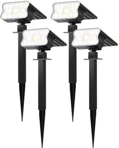 HGGH Solar Lights Outdoor Waterproof IP67, 60 LED 3 Lighting Modes Solar Spot Lights Outdoor for Yard Garden Pathway Landscape, Auto On/Off, Function 2 in 1(Cool White, 4 Pack)