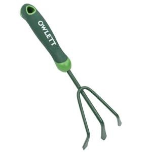 Owlett Garden Hand Rake, 3 Prong Hand Cultivator Garden Tool with Ergonomic Rubber Handle, Manual Small Hand Rake Soil Tiller for Digging, Aerating Soil, Weeding, Cultivating with Hanging Hole
