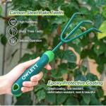 Owlett Garden Hand Rake, 3 Prong Hand Cultivator Garden Tool with Ergonomic Rubber Handle, Manual Small Hand Rake Soil Tiller for Digging, Aerating Soil, Weeding, Cultivating with Hanging Hole