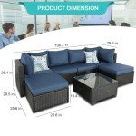 Navy Blue Outdoor Wicker Sectional Patio Set