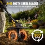 Cordless Tiller Cultivator Compatible with DEWALT 20V MAX Battery(Tool Only), 360RPM Electric Rototiller, 9In Tilling Width and 6.6In Depth, Portable Garden Tiller for Weeding, Gardening