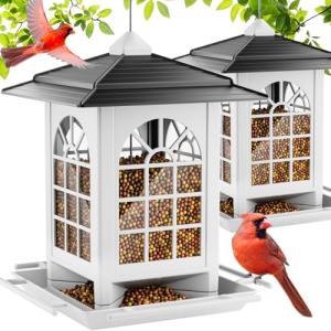 Birdream 2 Pack Bird Feeders for Outdoor Hanging, Assembly Required, 1-Min Easy Setup, Classic Courtyard Design, Attracting Cardinals Chickadees Goldfinches & Sparrows - Black&White