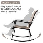 Vongrasig 3 Piece Outdoor Rocking Bistro Set, Textilene Fabric Small Patio Furniture Set, Front Porch Rocker Chairs Conversation Set with Glass Table for Lawn, Garden, Balcony, Poolside (Brown)