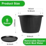Fodetyff 14-inch-Plastic-Plant-Pots-with-Saucer, Flower Pots Containers for Indoor Outdoor Plants, Large Resin Planter with Drainage Holes and Saucers for Snake Plant Monstera