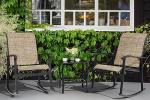 Vongrasig 3 Piece Outdoor Rocking Bistro Set, Textilene Fabric Small Patio Furniture Set, Front Porch Rocker Chairs Conversation Set with Glass Table for Lawn, Garden, Balcony, Poolside (Brown)