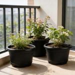 KPUVX 5 Pack 10.5 inch Plant Pots,Planter-Pots-for-Plants，Plastic Flower Pot for Indoor Outdoor Plants with Drainage Holes & Trays, Decorative Garden Containers Sets for Houseplants