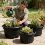 KPUVX 5 Pack 10.5 inch Plant Pots,Planter-Pots-for-Plants，Plastic Flower Pot for Indoor Outdoor Plants with Drainage Holes & Trays, Decorative Garden Containers Sets for Houseplants