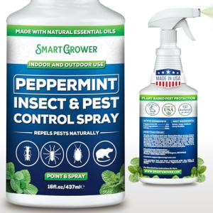 All Natural Peppermint Oil Insect & Pest Control Spray Repels Mice, Spiders, Ants, for Home, Indoor, Outdoor, Garden Maximum Strength Smart Grower Ready to Use 16 FL OZ