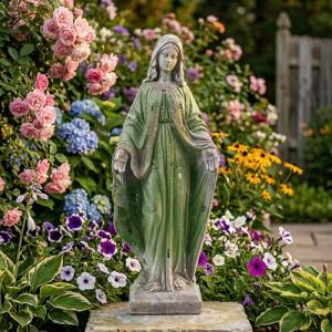 JXNCJXZG Virgin Mary Statue, 31.1'' H Outdoor Statue Garden Decor Mother Mary Statue for Patio Yard Home Hallway Entryway Magnesium Oxide Stone Large Outdoor/Indoor Decor Sculptures Gray Green